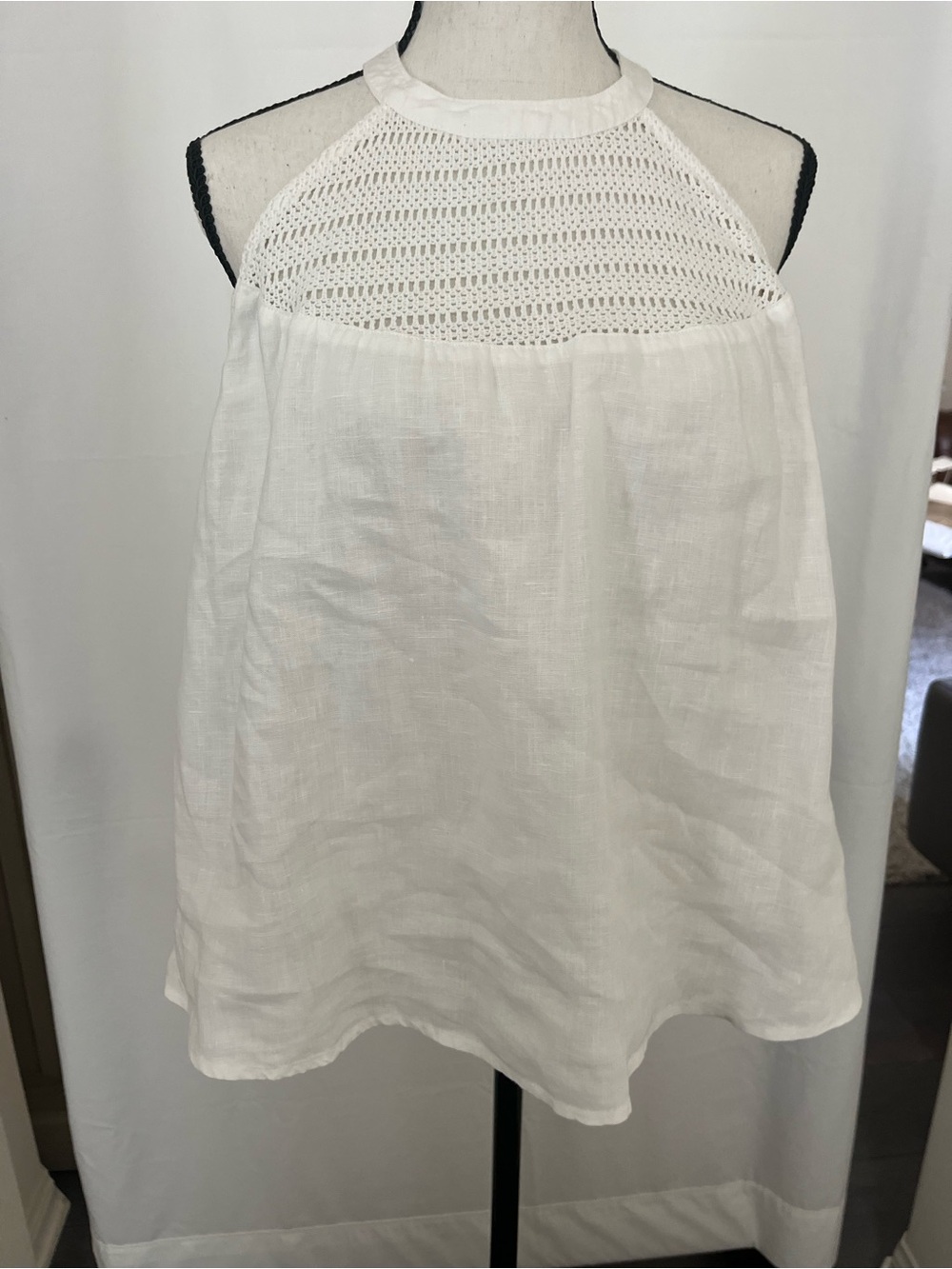 Rachel Zoe White Linen Halter Top with Crochet Yoke - Picture 3 of 8